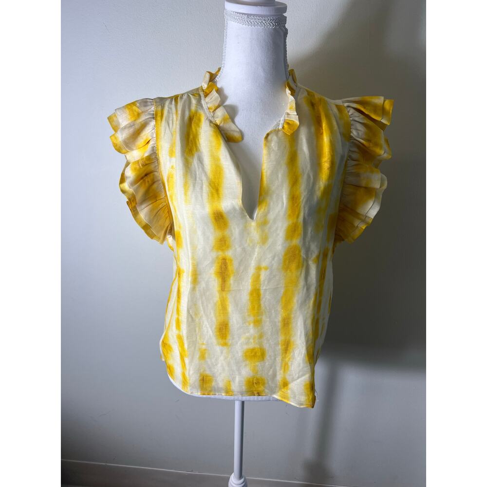 Marie Oliver Yellow and White Ruffle Sleeve Blouse